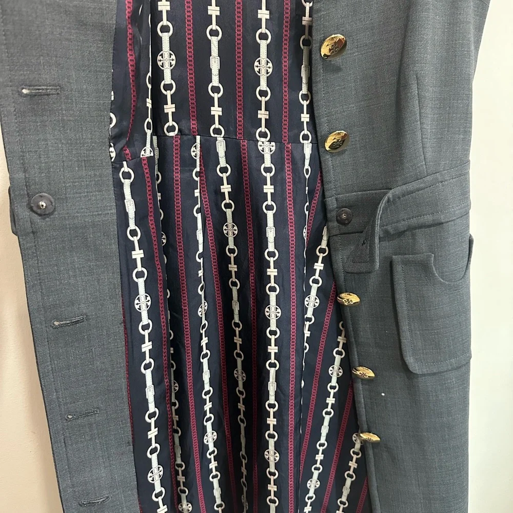 Tory Burch Gray Sleeveless Dress with Gold Buttons